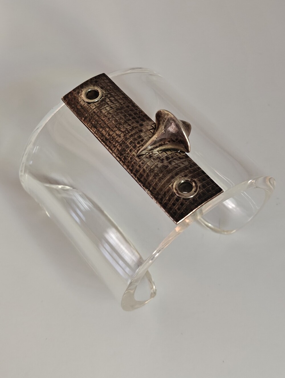 Vintage Signed FABIEN Clear Lucite & Sterling Silver Cuff Bracelet OOAK